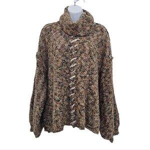 New POL Cozy Brown Knit Turtleneck Sweater Size M Oversized Chunky Bohemian
